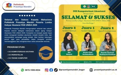 Mahasiswa Prodi Komputerisasi Akutansi Politeknik Prasetiya Mandiri Meraih Prestasi Gemilang di Ajang Gebyar Akuntansi FEB UNIDA 2026