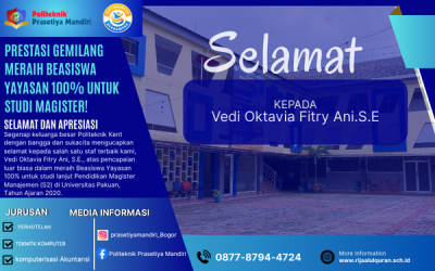 Selamat dan Apresiasi untuk Vedi Oktavia Fitry Ani, S.E. atas Prestasi Gemilang Meraih Beasiswa Yayasan 100% untuk Studi Magister!